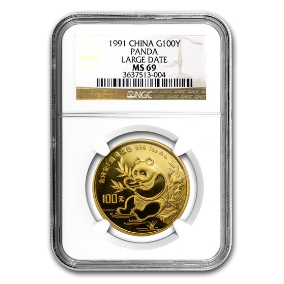 1991 China 1 oz Gold Panda Large Date MS-69 NGC 1991 China 1 oz Gold Panda Large Date MS-69 NGC