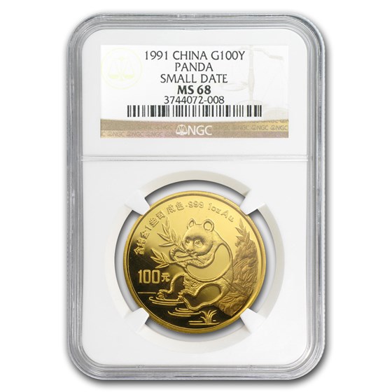 1991 China 1 oz Gold Panda Small Date MS-68 NGC 1991 China 1 oz Gold Panda Small Date MS-68 NGC