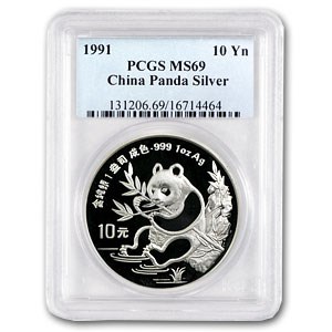 1991 China 1 oz Silver Panda MS-69 PCGS (Small Date) 1991 China 1 oz Silver Panda MS-69 PCGS (Small Date)