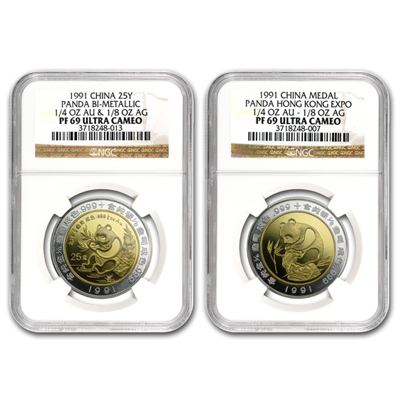 Buy 1991 China 2-Coin Bi-Metallic Panda Prf Set PF-69 NGC (HK Expo) | APMEX