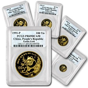 1991 China 5-Coin Gold Panda Proof Set PR-69 PCGS 1991 China 5-Coin Gold Panda Proof Set PR-69 PCGS