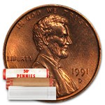 1991-D Lincoln Cent 50-Coin Roll BU