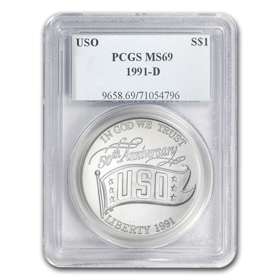 1991-D USO $1 Silver Commem MS-69 PCGS 1991-D USO $1 Silver Commem MS-69 PCGS