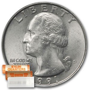 1991-D Washington Quarter 40-Coin Roll BU