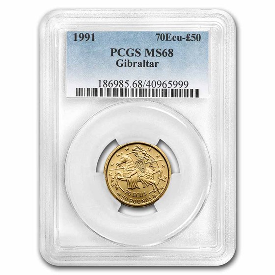 1991 Gibraltar Gold 70 Ecu/50 Pounds MS-68 PCGS 1991 Gibraltar Gold 70 Ecu/50 Pounds MS-68 PCGS