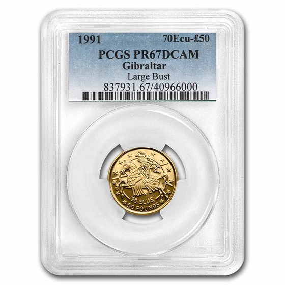 1991 Gibraltar Gold 70 Ecu/50 Pounds PR-67 DCAM PCGS 1991 Gibraltar Gold 70 Ecu/50 Pounds PR-67 DCAM PCGS