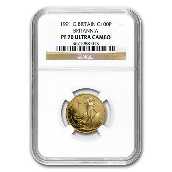 1991 Great Britain 1 oz Gold Britannia PF-70 NGC 1991 Great Britain 1 oz Gold Britannia PF-70 NGC