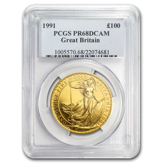 1991 Great Britain 1 oz Gold Britannia PR-68 PCGS 1991 Great Britain 1 oz Gold Britannia PR-68 PCGS