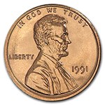 1991 Lincoln Cent 50-Coin Roll BU
