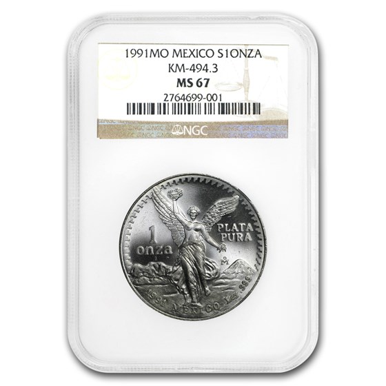 1991 Mexico 1 oz Silver Libertad Type 1 MS-67 NGC 1991 Mexico 1 oz Silver Libertad Type 1 MS-67 NGC