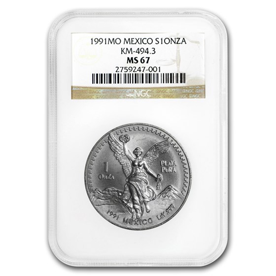 1991 Mexico 1 oz Silver Libertad Type 2 MS-67 NGC 1991 Mexico 1 oz Silver Libertad Type 2 MS-67 NGC