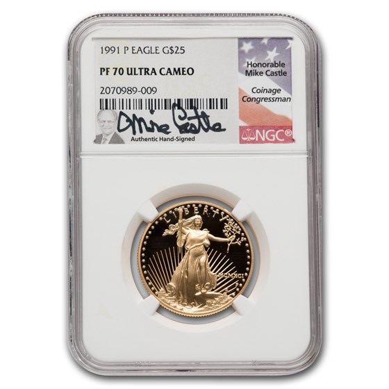 1991-P 1/2 oz Proof American Gold Eagle PF-70 UCAM NGC (Castle) 1991-P 1/2 oz Proof American Gold Eagle PF-70 UCAM NGC (Castle)