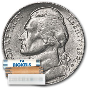 1991-P Jefferson Nickel 40-Coin Roll BU 1991-P Jefferson Nickel 40-Coin Roll BU