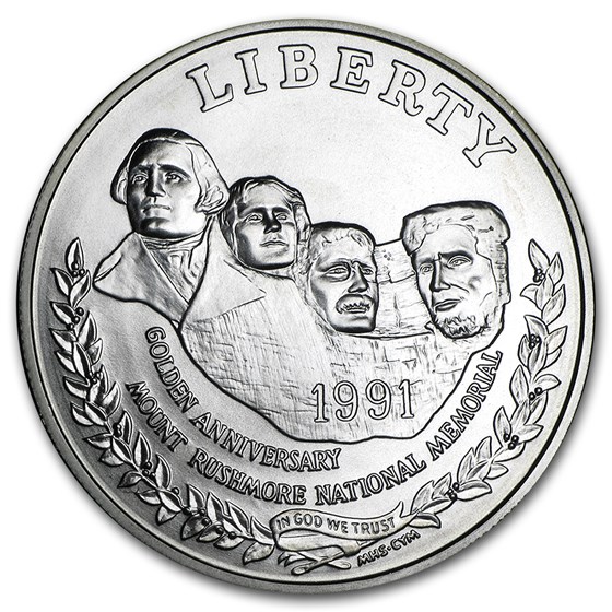 1991-P Mount Rushmore $1 Silver Commem BU (Capsule only) 1991-P Mount Rushmore $1 Silver Commem BU (Capsule only)