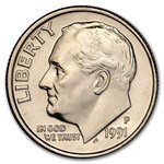 1991-P Roosevelt Dime 50-Coin Roll BU