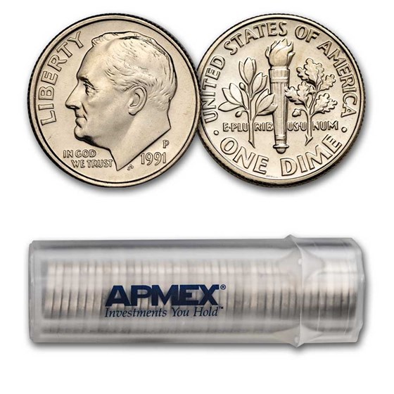 1991-P Roosevelt Dime 50-Coin Roll BU 1991-P Roosevelt Dime 50-Coin Roll BU