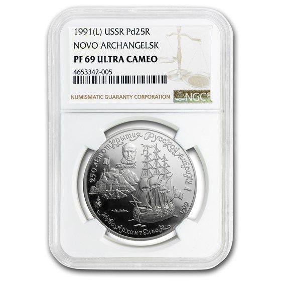 1991 Russia 1 oz Palladium Novo Archangelsk PF-69 NGC 1991 Russia 1 oz Palladium Novo Archangelsk PF-69 NGC
