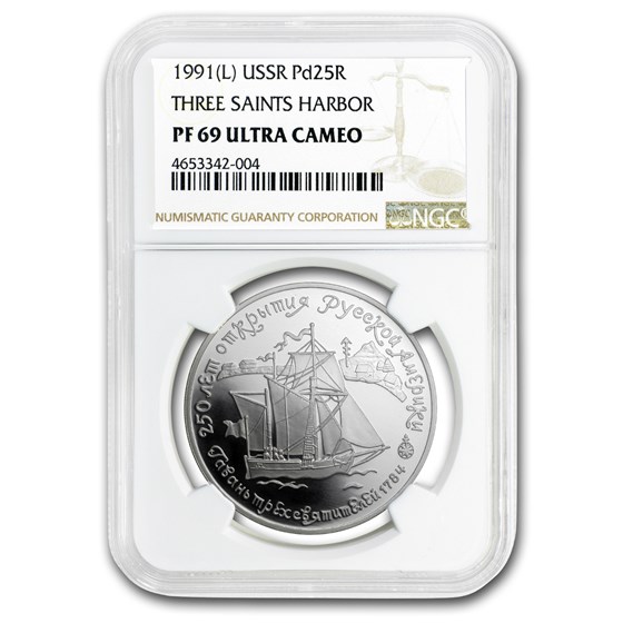 1991 Russia 1 oz Palladium Three Saints Harbor PF-69 NGC 1991 Russia 1 oz Palladium Three Saints Harbor PF-69 NGC