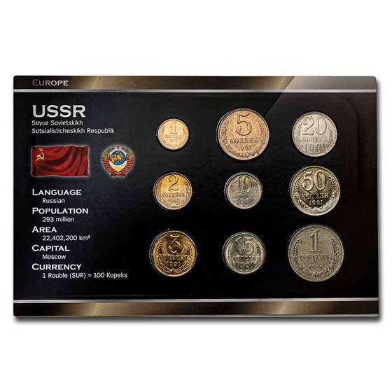 1991 Russia Final Coin Set of the USSR 9-Coin Set BU 1991 Russia Final Coin Set of the USSR 9-Coin Set BU