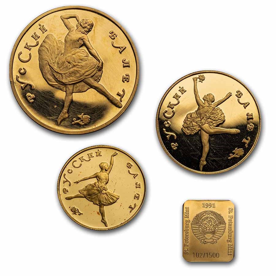 1991 Russia Gold 3-Coin Set Bolshoi Ballet Proof