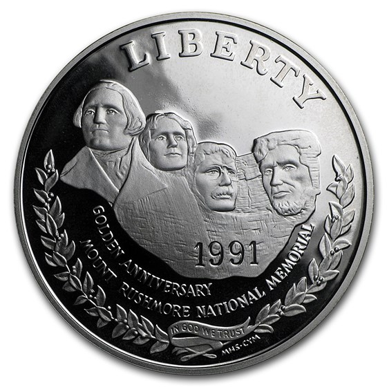 1991-S Mount Rushmore $1 Silver Commem Proof (w/Box & COA) 1991-S Mount Rushmore $1 Silver Commem Proof (w/Box & COA)