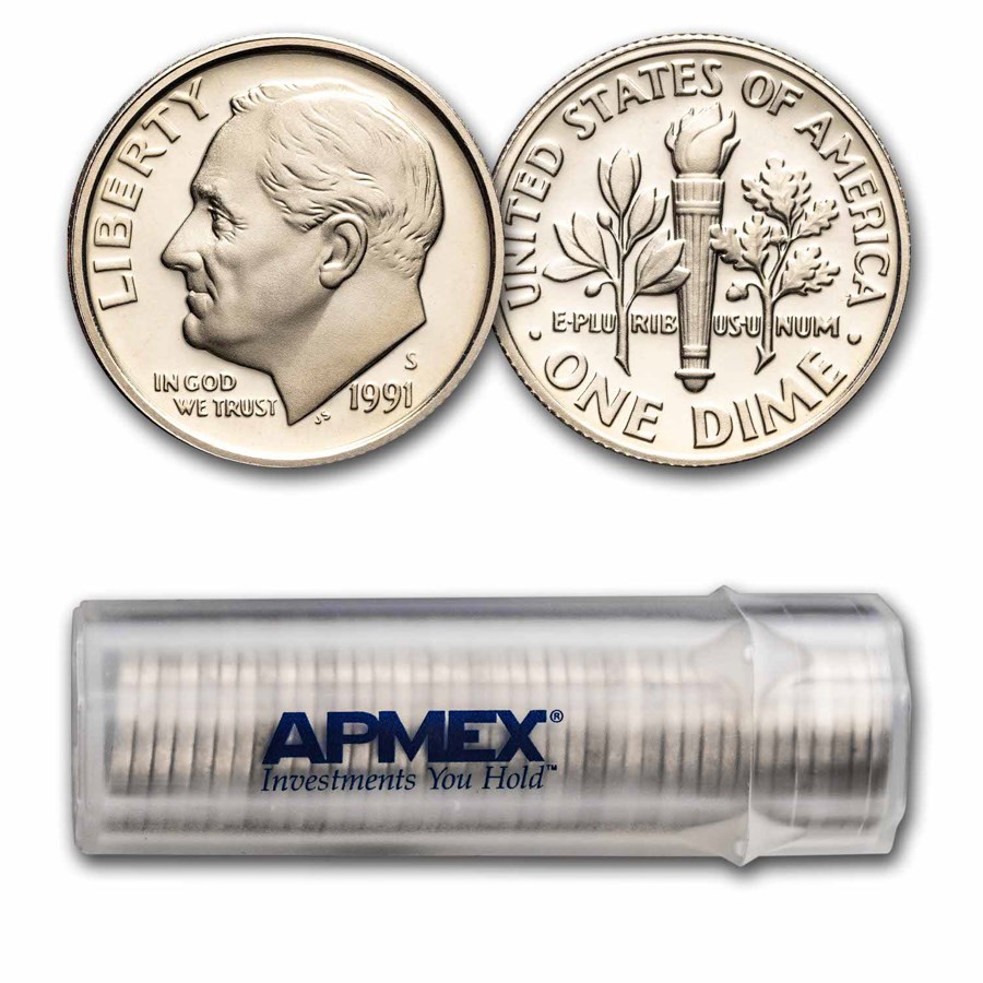 1991-S Roosevelt Dime 50-Coin Roll Proof