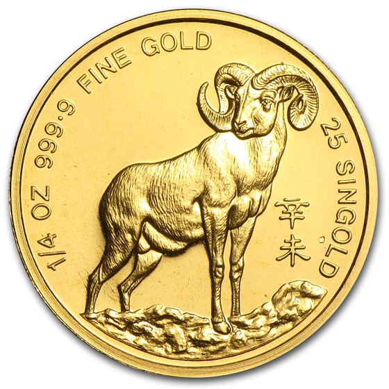 1991 Singapore 1/4 oz Proof Gold 25 Singold Ram 1991 Singapore 1/4 oz Proof Gold 25 Singold Ram