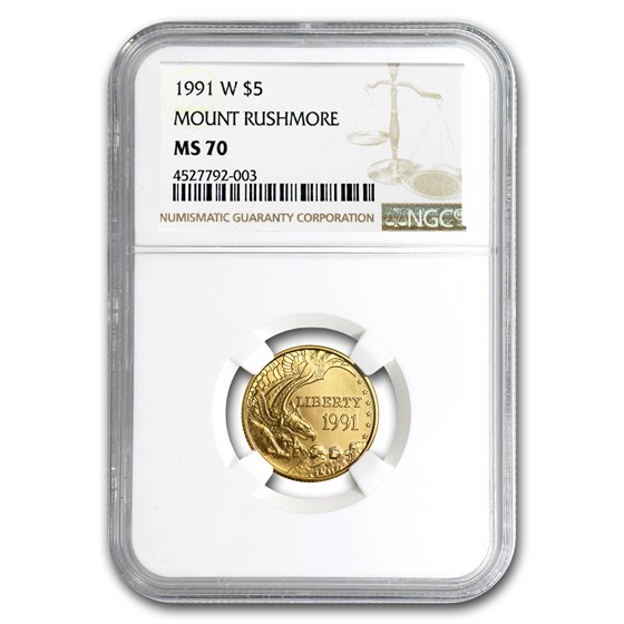 1991-W Gold $5 Commem Mount Rushmore MS-70 NGC 1991-W Gold $5 Commem Mount Rushmore MS-70 NGC