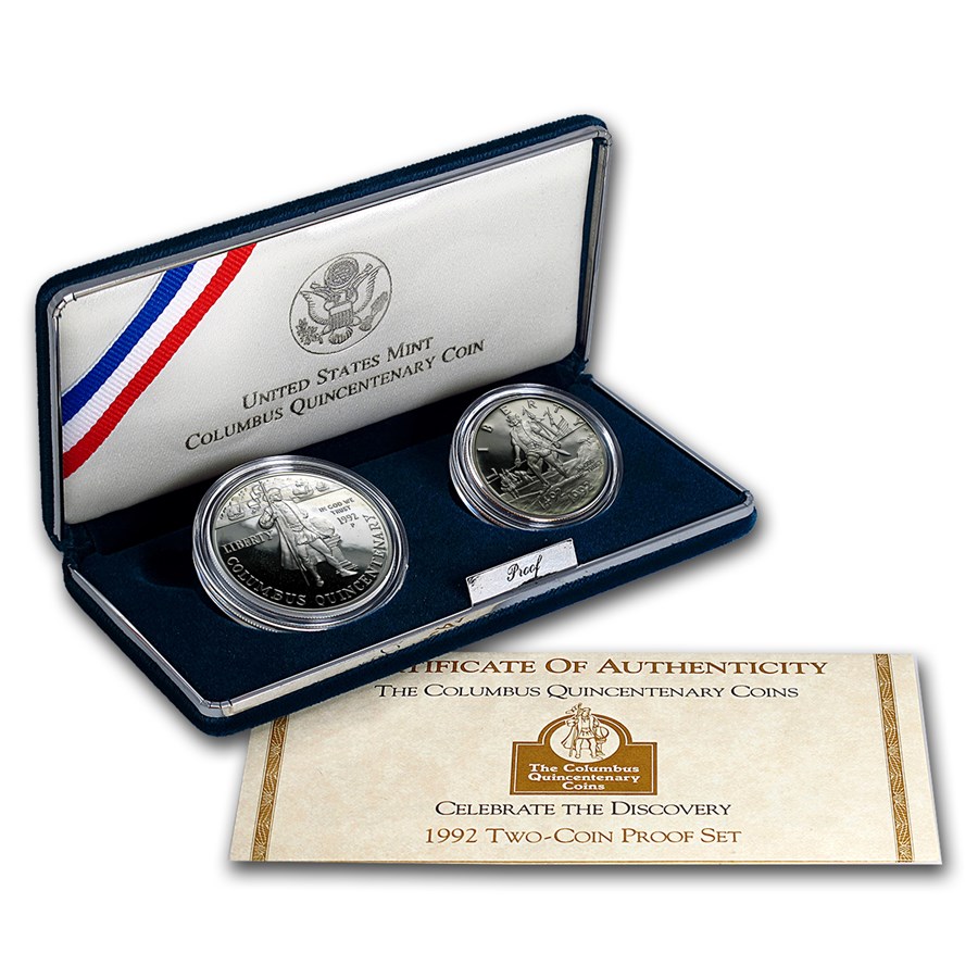 1992 2-Coin Columbus Quincentenary Proof Set (w/Box & COA)