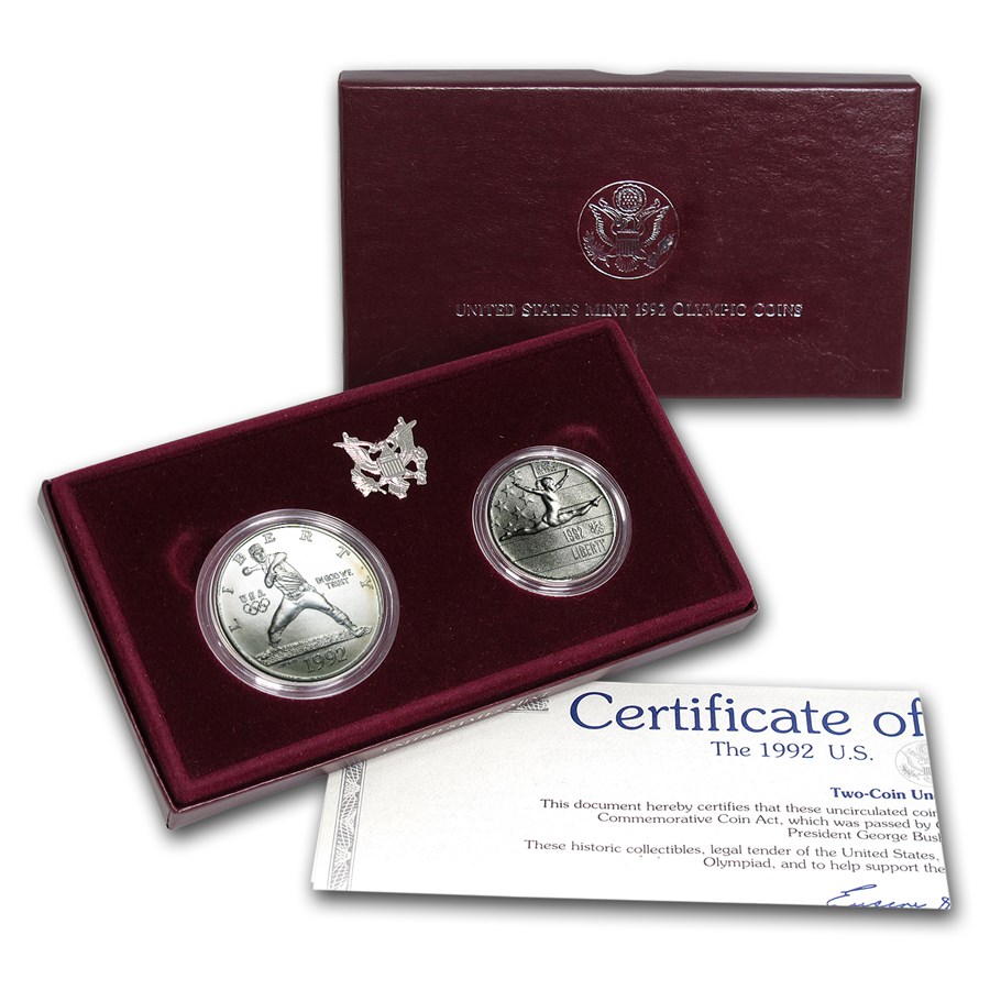 1992 2-Coin Olympic Set BU (w/Box & COA)