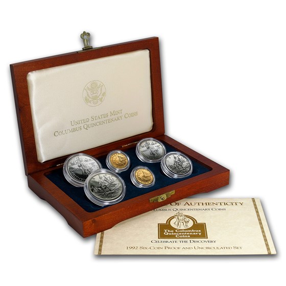 1992 6-Coin Commem Columbus Quincentenary Set BU & Pf (Box & COA) 1992 6-Coin Commem Columbus Quincentenary Set BU & Pf (Box & COA)