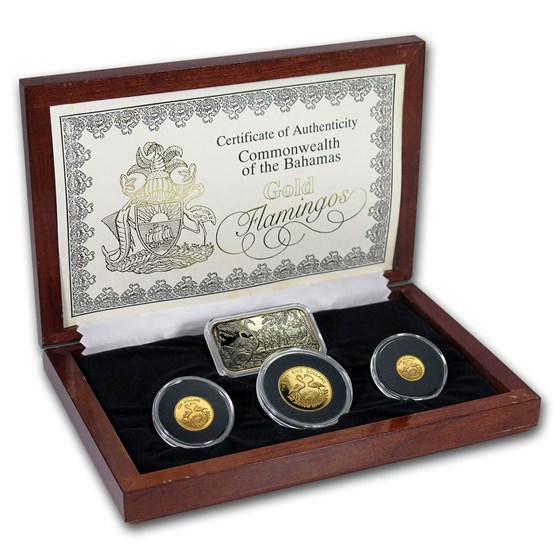 1992 Bahamas 4-Piece Gold/Silver Flamingos Proof Set 1992 Bahamas 4-Piece Gold/Silver Flamingos Proof Set