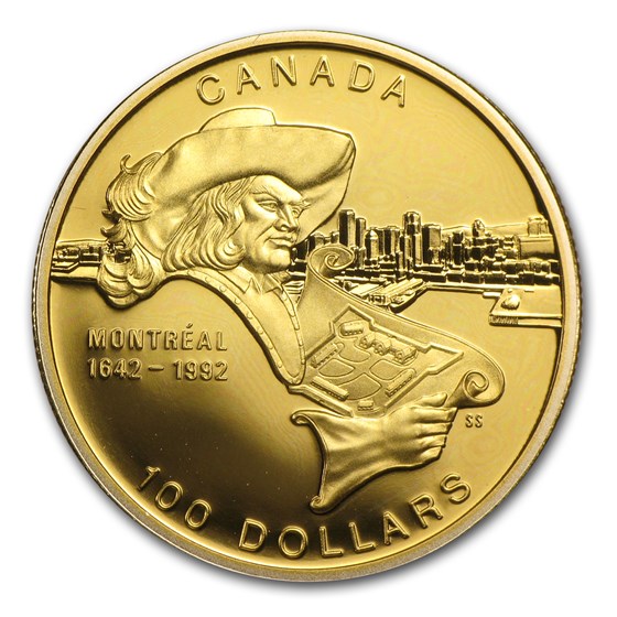 1992 Canada 1/4 oz Proof Gold $100 350th Anniv of Montreal