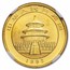 1992 China 1/10 oz Gold Panda Large Date MS-67 NGC