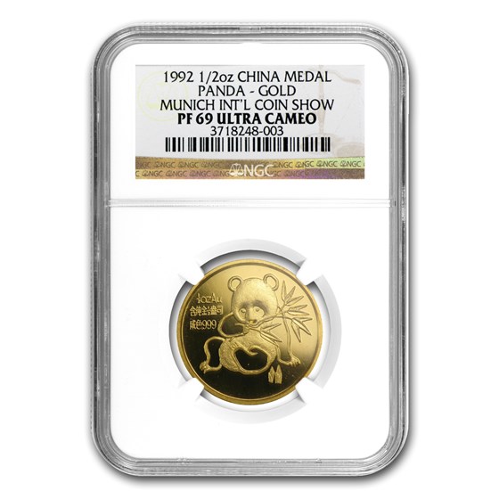 1992 China 1/2 oz Gold Panda PF-69 NGC (Munich Coin Fair Medal) 1992 China 1/2 oz Gold Panda PF-69 NGC (Munich Coin Fair Medal)