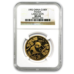 1992 China 1 oz Gold Panda Large Date MS-68 NGC