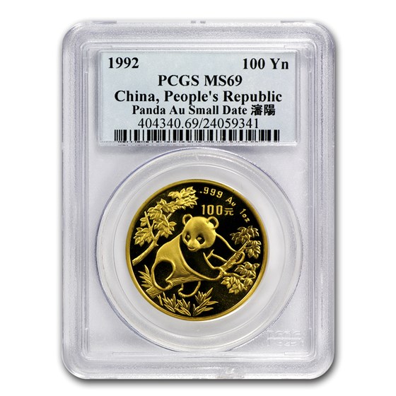 1992 China 1 oz Gold Panda Small Date MS-69 PCGS 1992 China 1 oz Gold Panda Small Date MS-69 PCGS