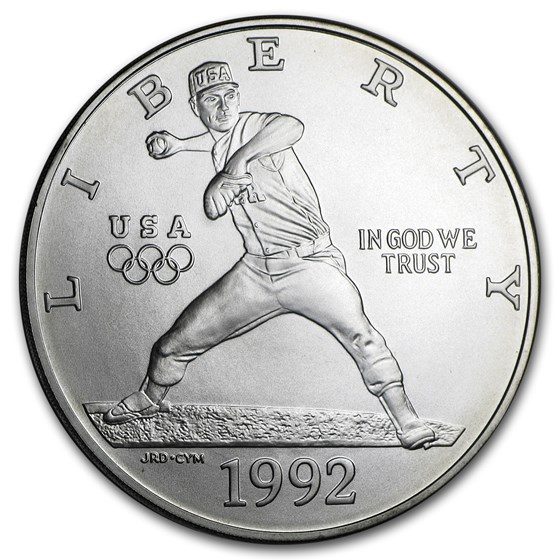 1992-D Olympic Baseball $1 Silver Commem BU (w/Box & COA) 1992-D Olympic Baseball $1 Silver Commem BU (w/Box & COA)