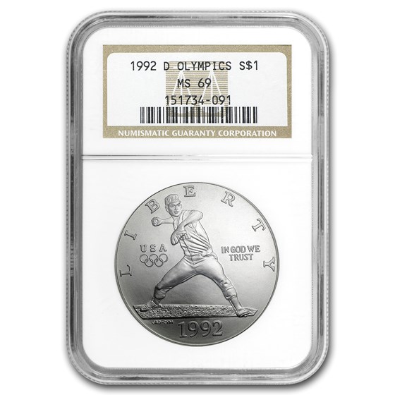1992-D Olympic Baseball $1 Silver Commem MS-69 NGC 1992-D Olympic Baseball $1 Silver Commem MS-69 NGC