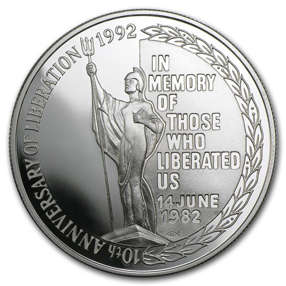 1992 Falkland Islands Silver 5 Pounds Liberation Proof 1992 Falkland Islands Silver 5 Pounds Liberation Proof
