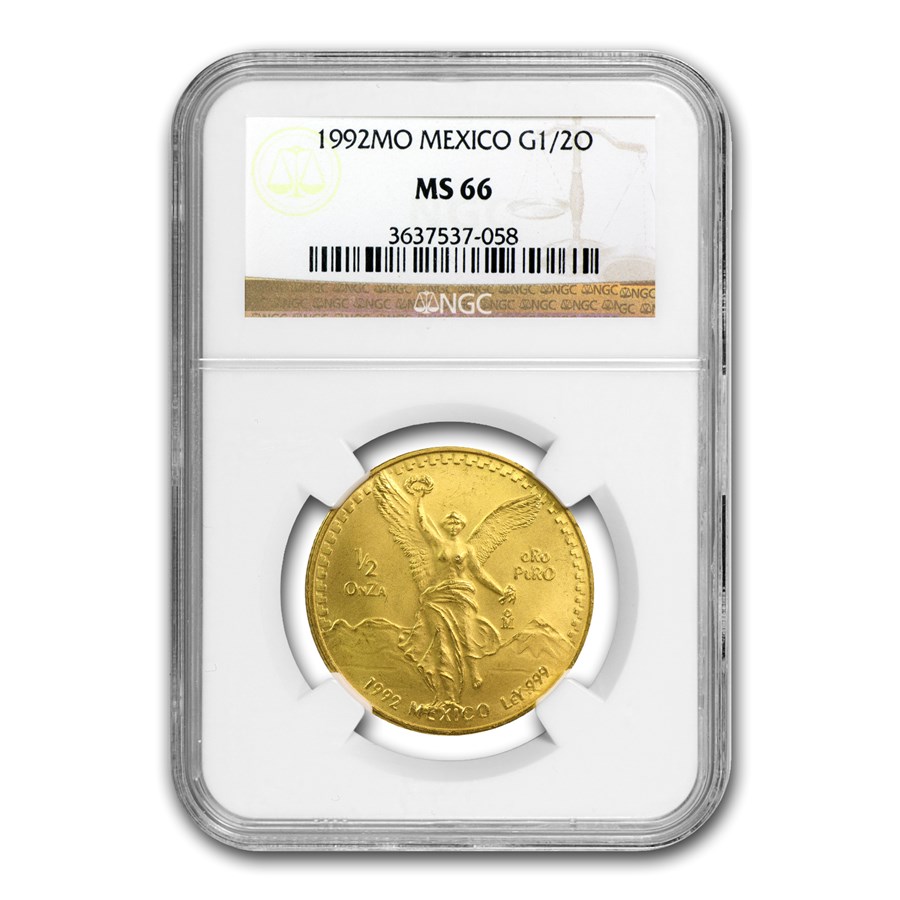 1992 Mexico 1/2 oz Gold Libertad MS-66 NGC