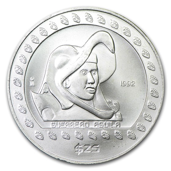 1992 Mexico 1/4 oz Silver 25 Pesos Guerrero Aguila BU 1992 Mexico 1/4 oz Silver 25 Pesos Guerrero Aguila BU