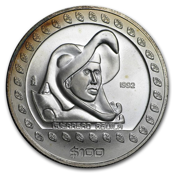 1992 Mexico 1 oz Silver 100 Pesos Guerrero Aguila BU 1992 Mexico 1 oz Silver 100 Pesos Guerrero Aguila BU