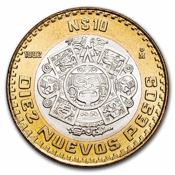 1992 Mexico Silver Bimetallic 10 New Pesos BU 1992 Mexico Silver Bimetallic 10 New Pesos BU