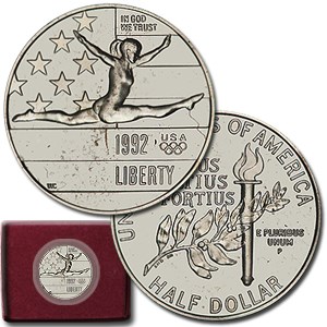 1992-P Olympic Gymnast 1/2 Dollar Clad Commem BU (w/Box & COA)