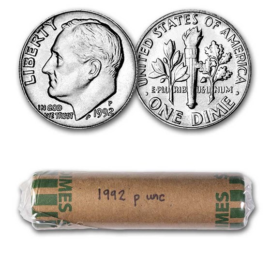 1992-P Roosevelt Dime 50-Coin Roll BU 1992-P Roosevelt Dime 50-Coin Roll BU