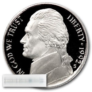 1992-S Jefferson Nickel 40-Coin Roll Proof 1992-S Jefferson Nickel 40-Coin Roll Proof