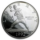 1992-S Olympic Baseball $1 Silver Commem Proof (w/Box & COA)