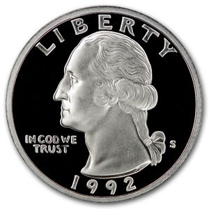 1992-S Silver Washington Quarter Gem Proof
