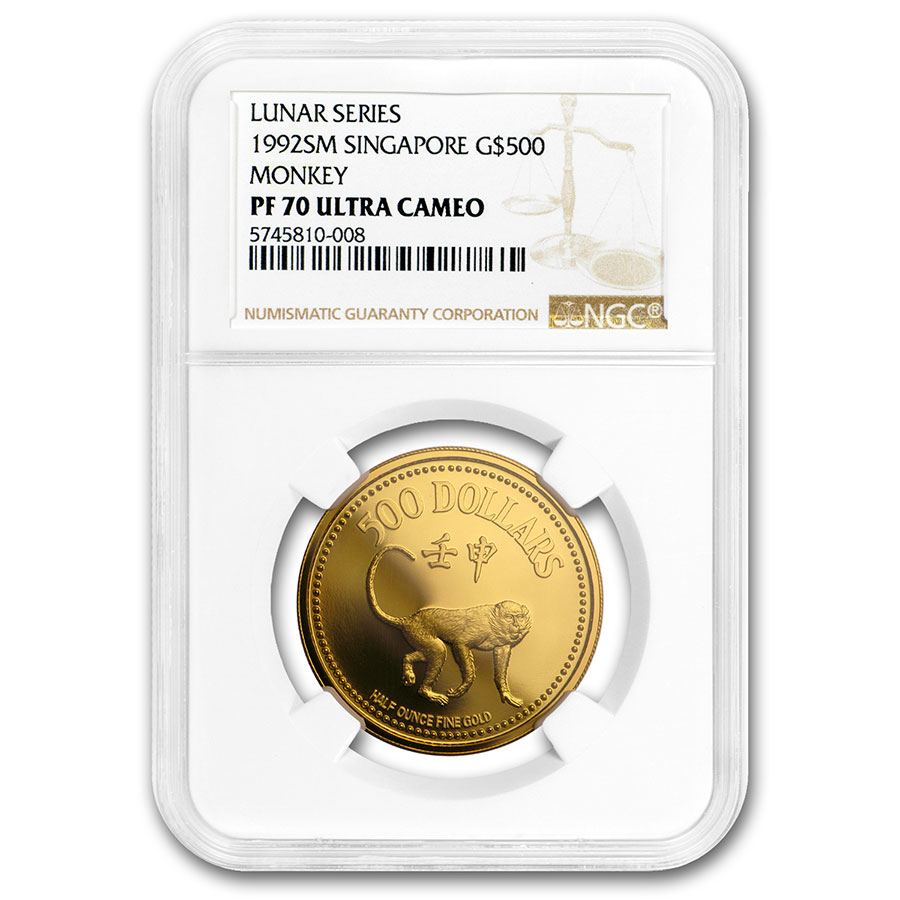 国内初の直営店 1992 Buy Singapore PF-70 Monkey Lunar $500 Gold Proof oz 1/2 コレクション